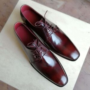 Handmade Burgundy Lace Up Derby Leather Shoe - leathersguru