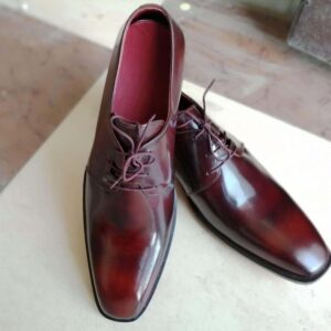 Handmade Burgundy Lace Up Derby Leather Shoe - leathersguru