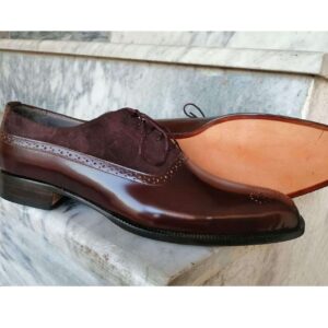 Handmade Brown Leather Suede Brogue Toe Shoe - leathersguru