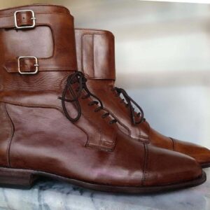 Men's Brown Monk Lace Up Boot - leathersguru