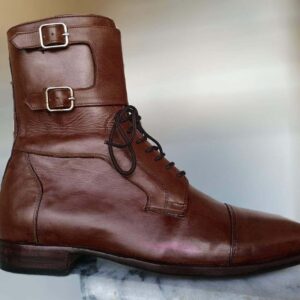 Men's Brown Monk Lace Up Boot - leathersguru