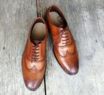 Men's Brogue Wing Tip Brown Leather Shoes - leathersguru