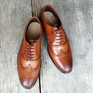 Men's Brogue Wing Tip Brown Leather Shoes - leathersguru