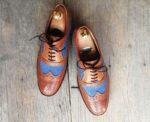 Men's Two Tone Wing Tip Brogue Denim Leather Shoes - leathersguru