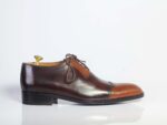 Bespoke Brown Burgundy Leather Wing Tip Lace up Shoe for Men - leathersguru