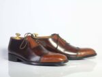 Bespoke Brown Burgundy Leather Wing Tip Lace up Shoe for Men - leathersguru