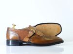 Bespoke Tan Leather Fringe Monk Strap Shoes for Men's - leathersguru