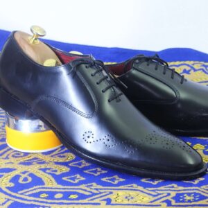 Bespoke Navy Blue Leather Brogue Toe Shoes - leathersguru