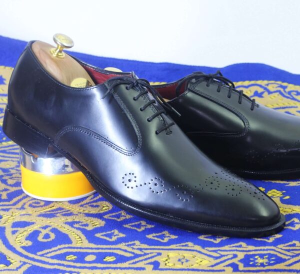 Bespoke Navy Blue Leather Brogue Toe Shoes - leathersguru