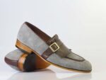 Bespoke Grey Brown Buckle Loafers for Men's - leathersguru