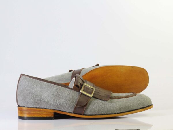 Bespoke Grey Brown Buckle Loafers for Men's - leathersguru