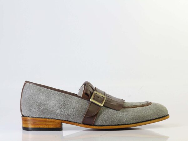 Bespoke Grey Brown Buckle Loafers for Men's - leathersguru