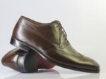 Bespoke Brown Leather Wing Tip Lace Up Shoe for Men - leathersguru