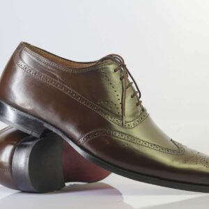 Bespoke Brown Leather Wing Tip Lace Up Shoe for Men - leathersguru