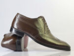 Bespoke Brown Wing Tip Brogue Lace Up Shoe for Men - leathersguru