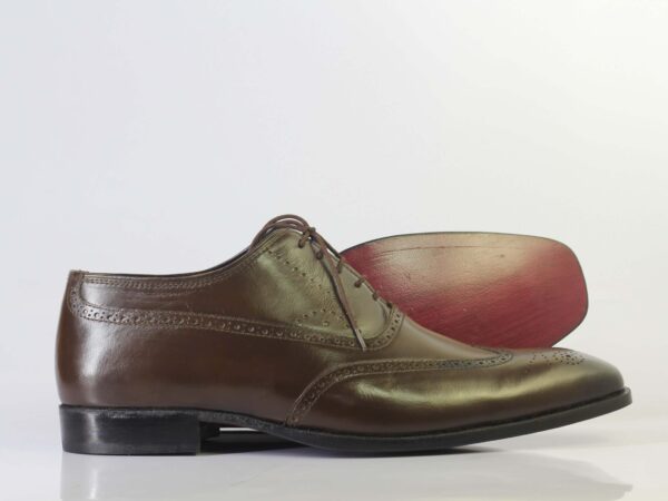 Bespoke Brown Leather Wing Tip Lace Up Shoe for Men - leathersguru