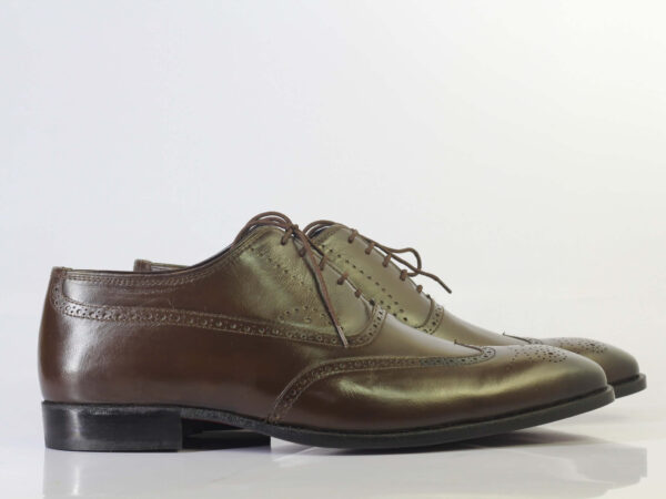 Bespoke Brown Wing Tip Brogue Lace Up Shoe for Men - leathersguru