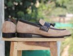 Handmade Beige Tussle Slip On Men Shoe - leathersguru