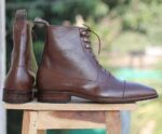 Handmade Brown Ankle High Boot For Men - leathersguru