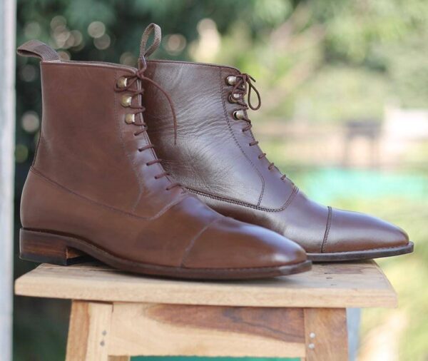 Handmade Brown Ankle High Boot For Men - leathersguru