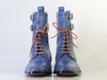 Bespoke Blue Ankle High Cap Toe Buckle Lace Up Boots for Men's - leathersguru