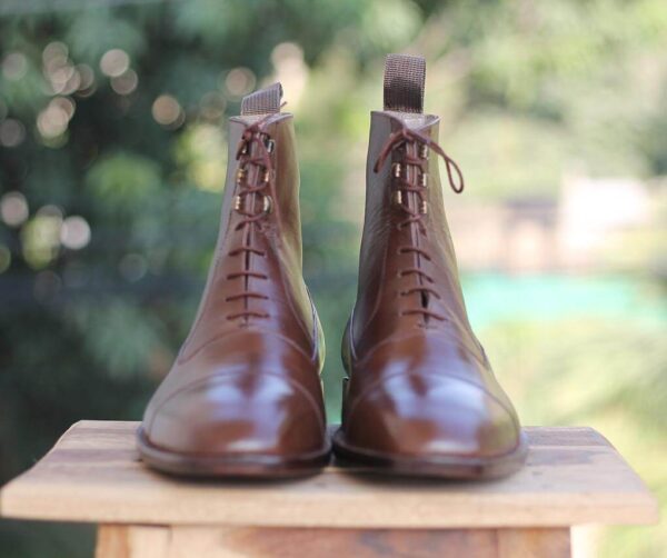 Handmade Brown Ankle High Boot For Men - leathersguru