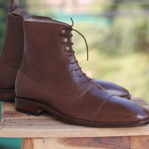 Handmade Brown Ankle High Boot For Men - leathersguru