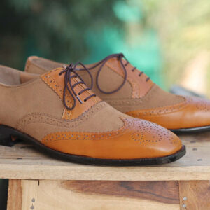 Bespoke Brown & Tan Suede Wing Tip Brogue Toe Lace Up Shoe for Men - leathersguru