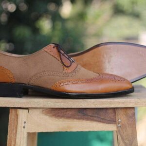 Handmade Wing Tip Leather Suede Shoes - leathersguru