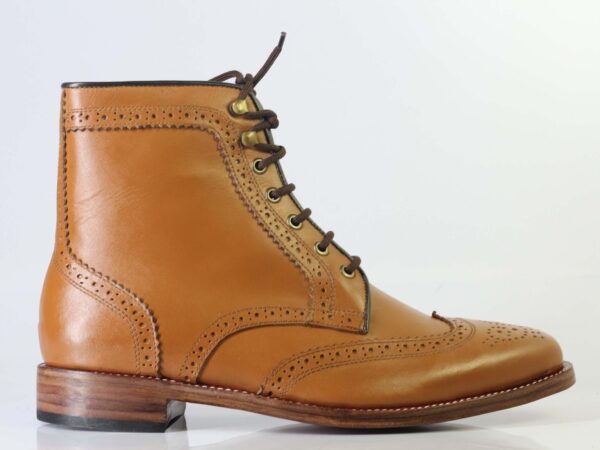 Bespoke Brown Leather Ankle Wing Tip Brogue Toe Boots - leathersguru