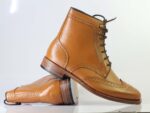 Bespoke Brown Leather Ankle Wing Tip Brogue Toe Boots - leathersguru