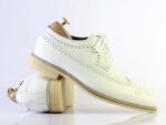 Bespoke White Leather Wing Tip Lace Up Shoe for Men's - leathersguru