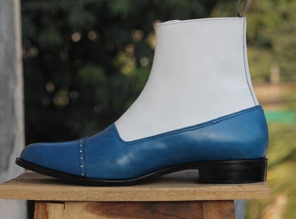 White Blue Button Leather Ankle Boots - leathersguru