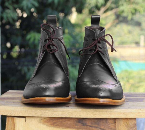 Handmade Black Chukka Wing tip Leather Boot - leathersguru
