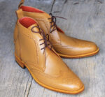 Bespoke Tan Leather  High Ankle Wing Tip Lace Up Boots - leathersguru