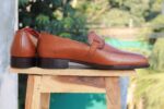 Bespoke Tan Leather Penny Loafer For Men's - leathersguru