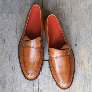 Bespoke Tan Leather Penny Loafer For Men's - leathersguru