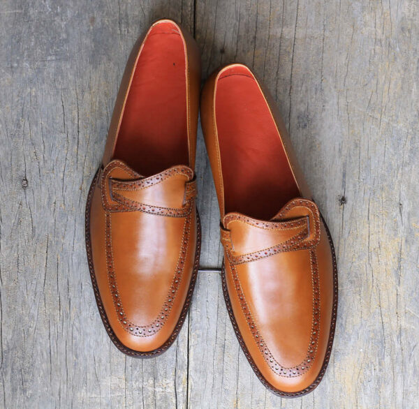 Bespoke Tan Leather Penny Loafer For Men's - leathersguru