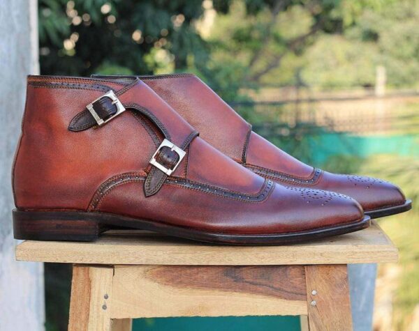 Handmade Brown Two tone Ankle Boots For Men - leathersguru