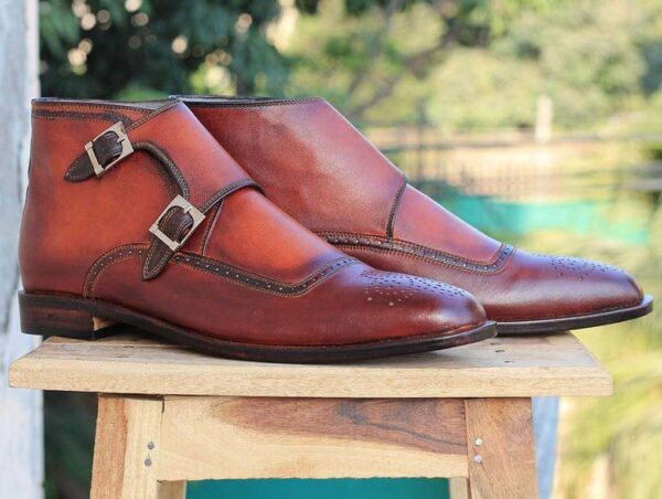 Handmade Brown Two tone Ankle Boots For Men - leathersguru