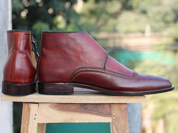 Bespoke Burgundy Chukka Leather Monk Strap Boots - leathersguru