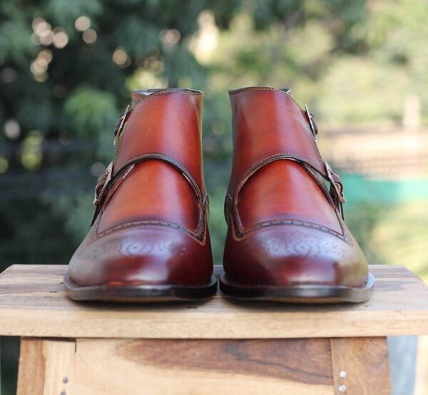 Handmade Brown Two tone Ankle Boots For Men - leathersguru