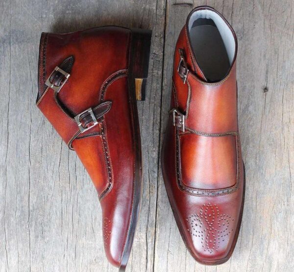 Handmade Brown Two tone Ankle Boots For Men - leathersguru