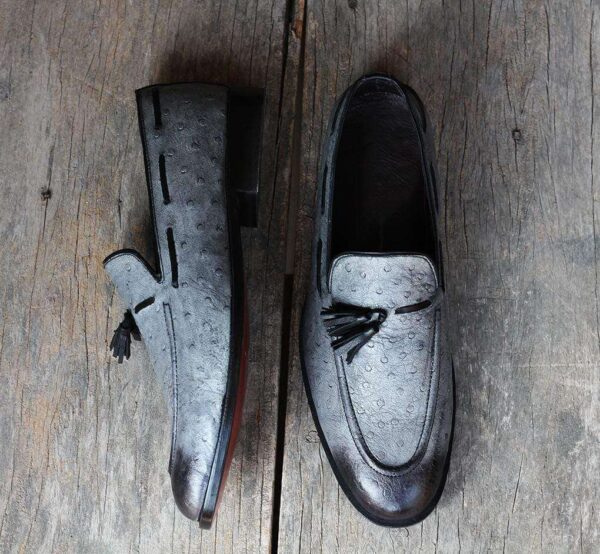 Handmade Ostrich leather tussle Slip on shoes - leathersguru