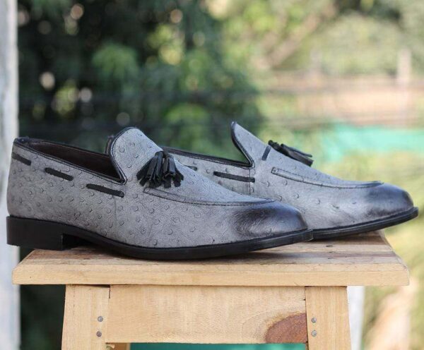 Handmade Ostrich leather tussle Slip on shoes - leathersguru