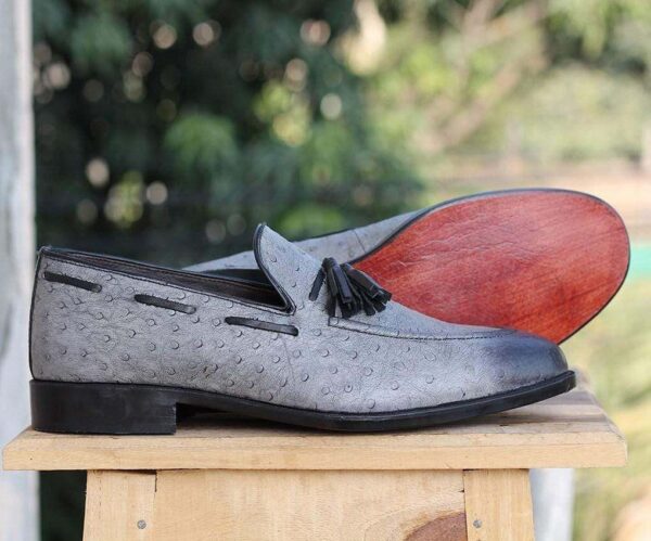 Handmade Ostrich leather tussle Slip on shoes - leathersguru