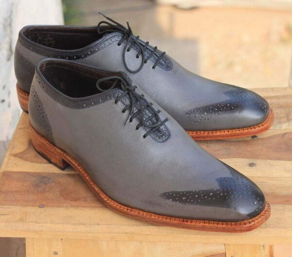 Men's Gray whole Cut Leather Shoe - leathersguru