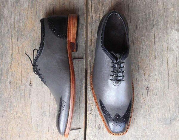 Men's Gray whole Cut Leather Shoe - leathersguru