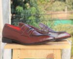 Men's Burgundy leather Slip on shoe - leathersguru