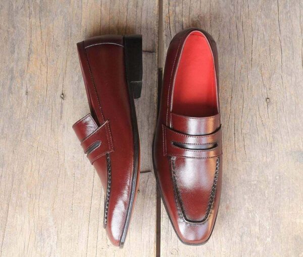 Men's Burgundy leather Slip on shoe - leathersguru